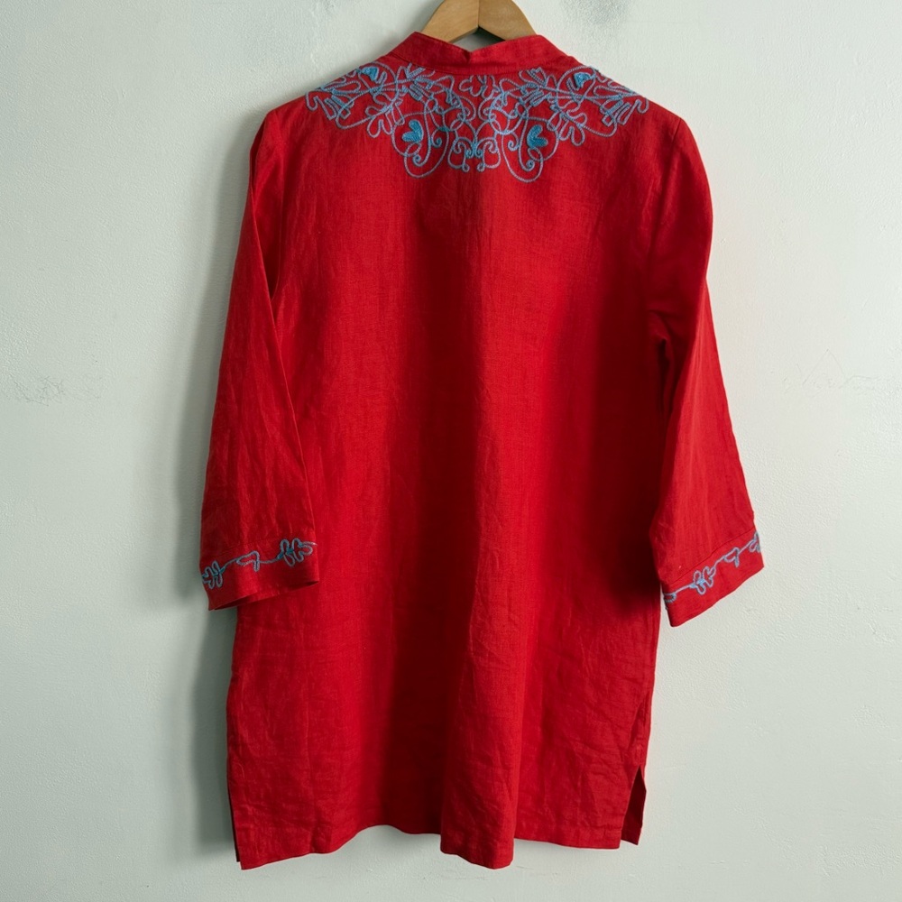 Brooks Brothers Linen Embroidered Tunic Top Red Blue Size 12 NWT - Picture 5 of 6